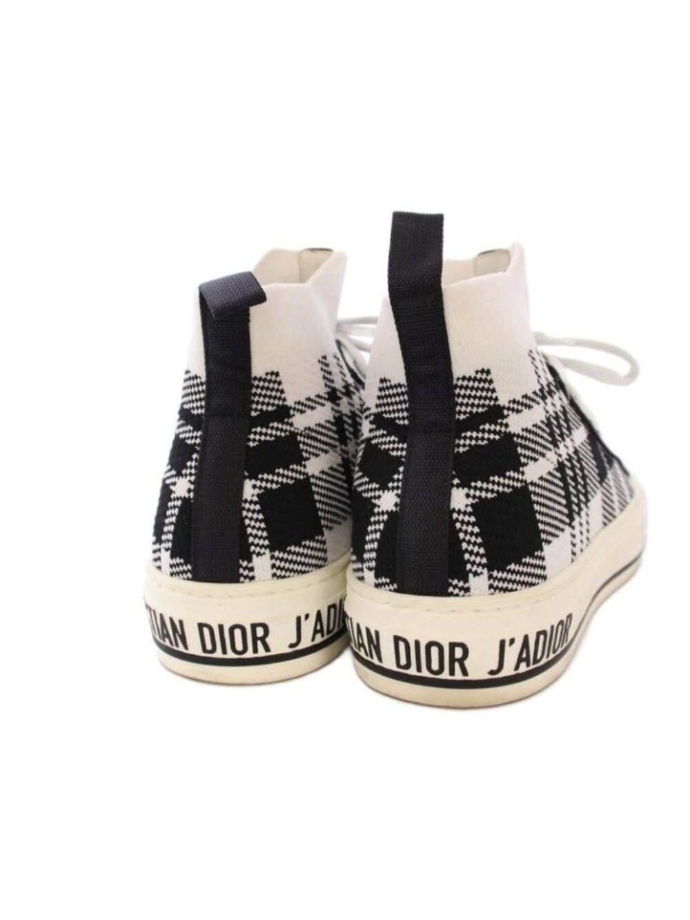 Christian Dior Walkn High Cut Sneakers Check 36.5 Black White Kck341 Tkt19 - Picture 3 of 7